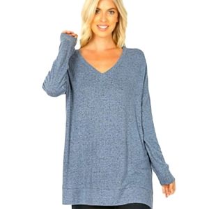 PLUS V-NECK MELANGE LONG SLEEVE SWEATER